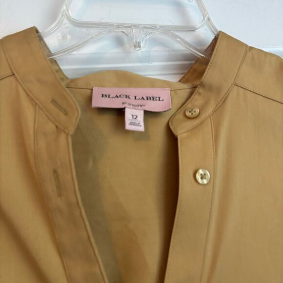 Chicos Black Label Poplin Peplum Button Down Shirt Yellow 12 Career Modern - Picture 2 of 9